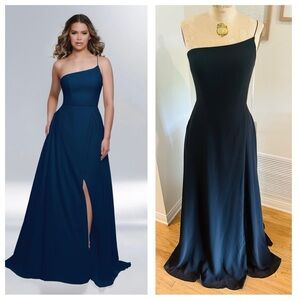 Kanali K Black One Shoulder Chiffon Floor Length Formal Evening Gown Dress Sz 10